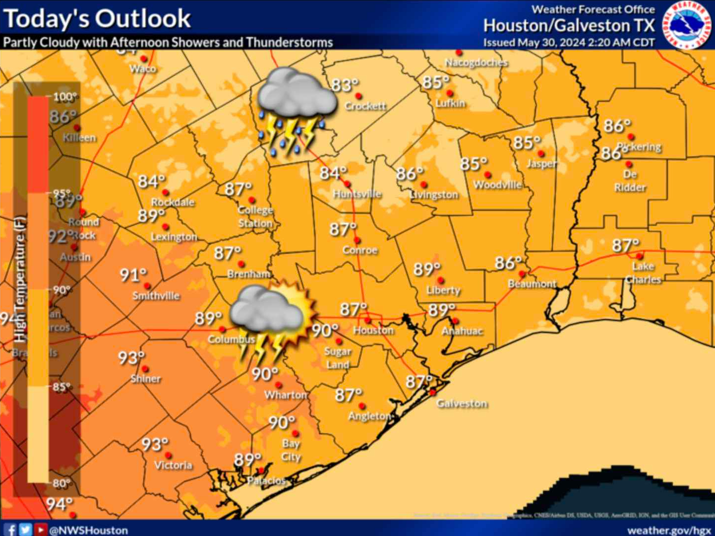 Se esperan lluvias y tormentas en Houston durante los próximos días, con temperaturas oscilando entre los 76°F y 89°F.