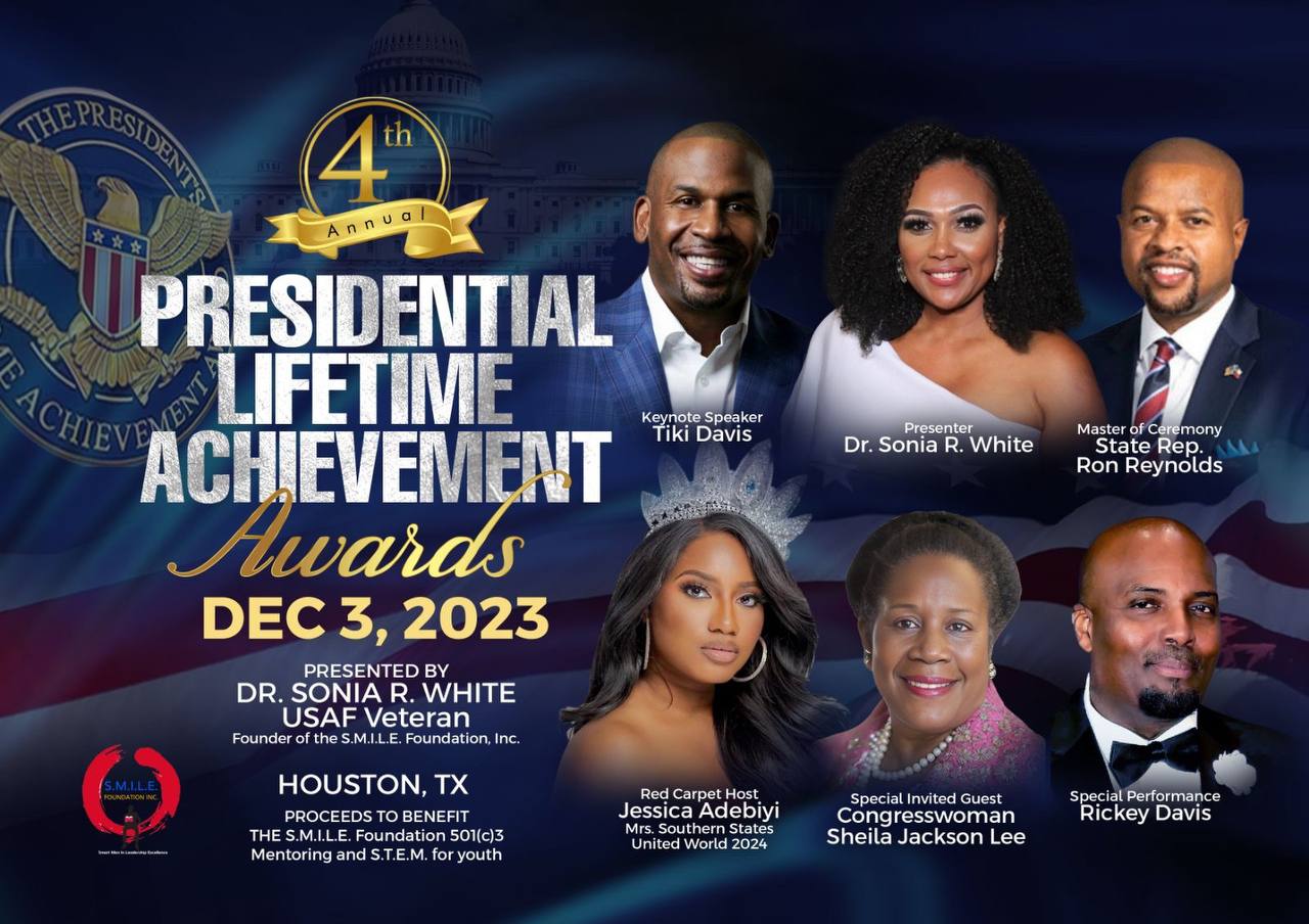 Flyer del 4th Annual Presidential Lifetime Achievement Awards - Dec 3, 2023 - Houston TX