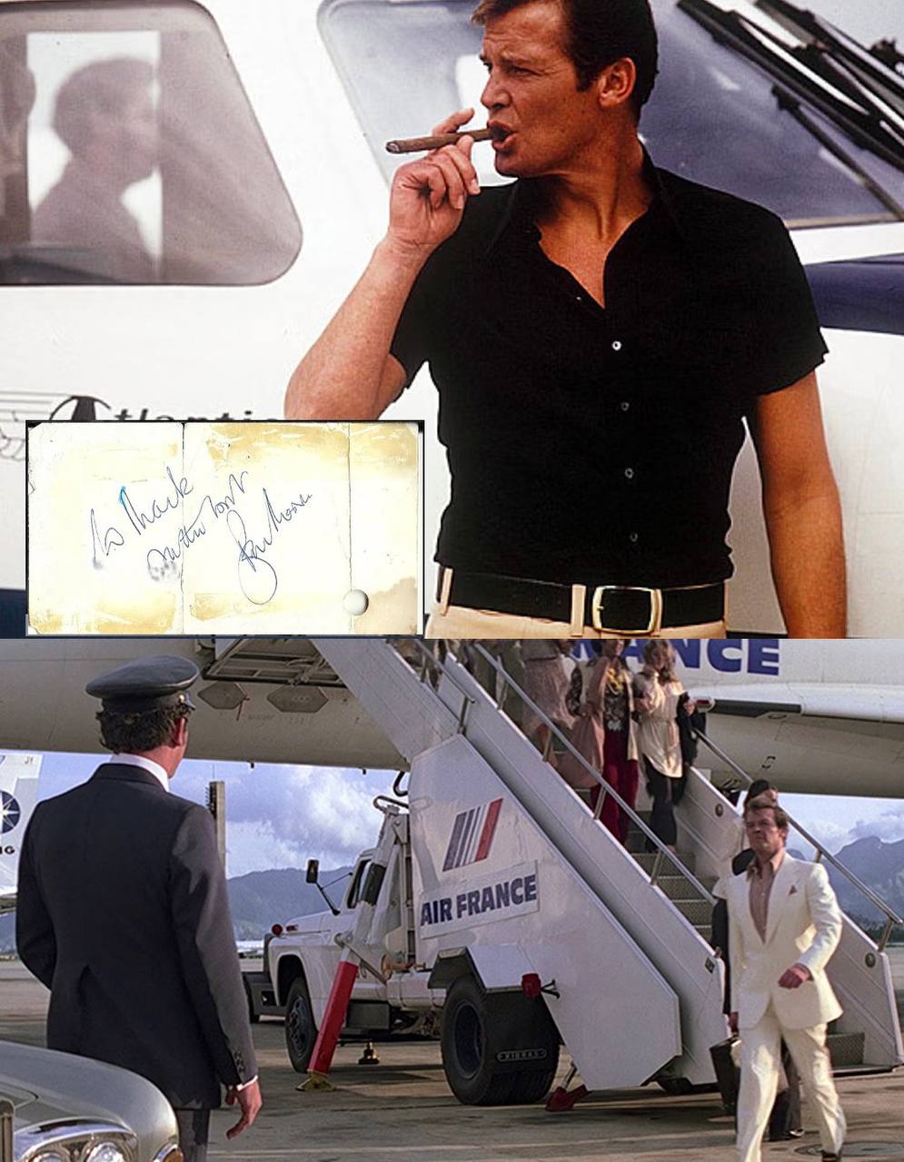 Roger Moore y el autógrafo a March Haynes