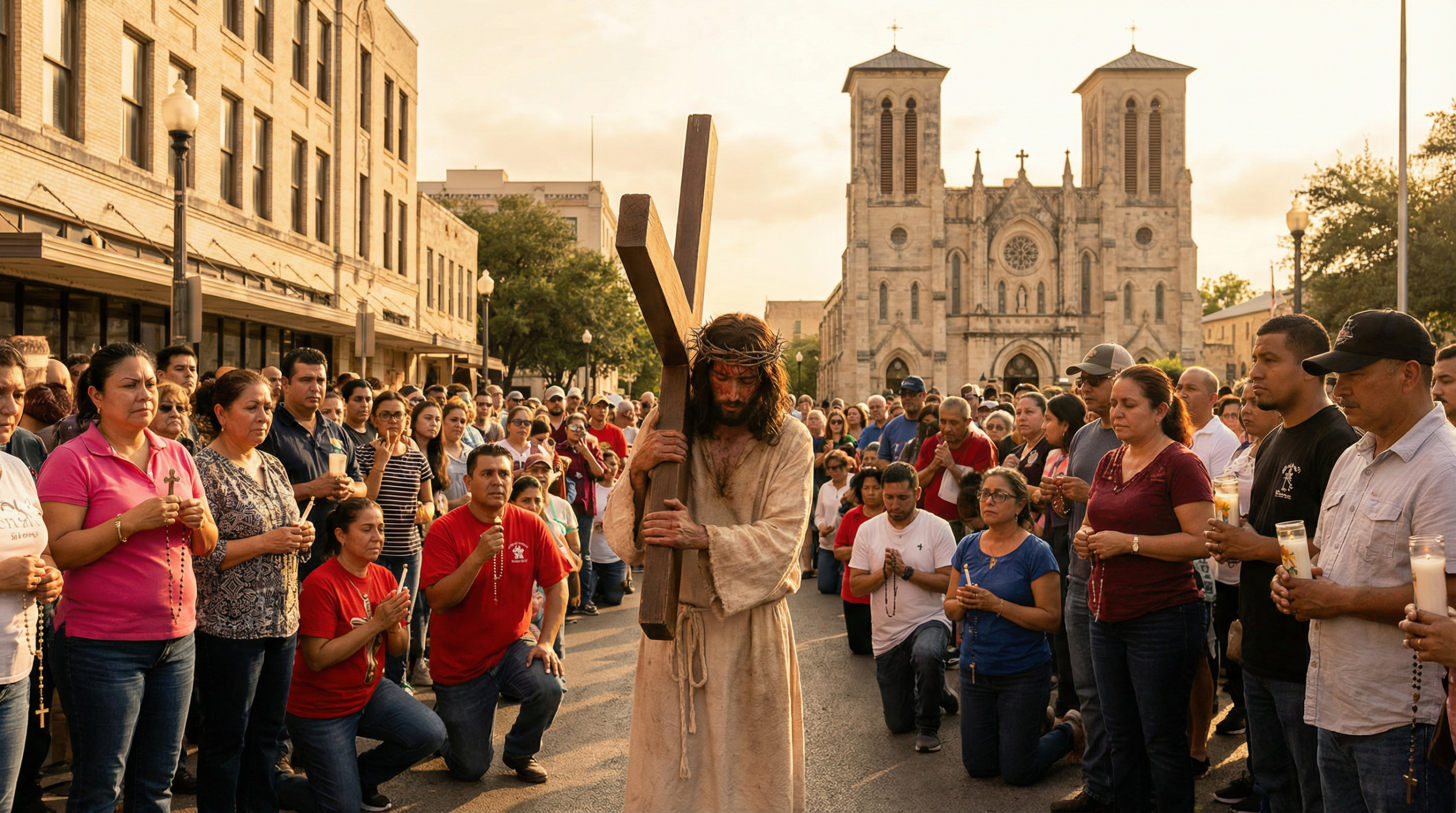 Recreación de la Pasión de Cristo en las calles del centro de San Antonio, Texas