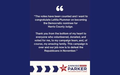Annise Parker Felicita a Letitia Plummer y Pide Unidad Demócrata Rumbo a Noviembre