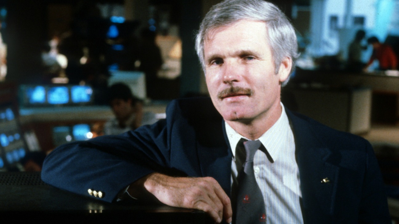Ted Turner en el lanzamiento de CNN en 1980